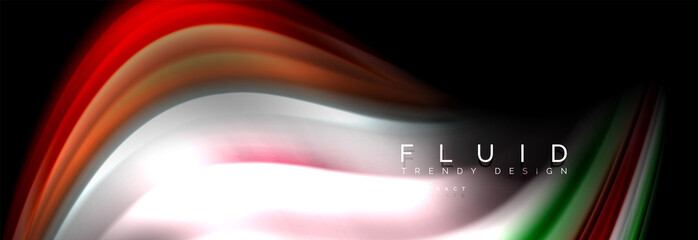 Bright colorful liquid fluid lines on black, modern abstract background
