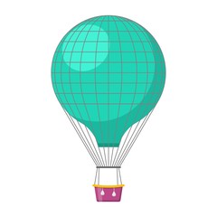Aerostat Balloon transport with basket icon isolated on white background, Cartoon spherical air-balloon ballooning adventure flight, ballooned traveling flying toy, Vector illustration