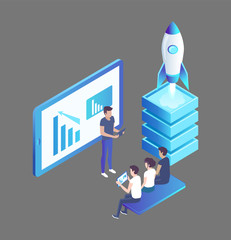 Computer Monitor and Rocket Vector Illustration