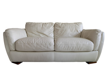 Light grey leather sofa , Isolated on white background