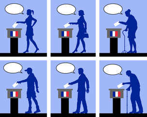 French citizens voting for election in France with speech bubble