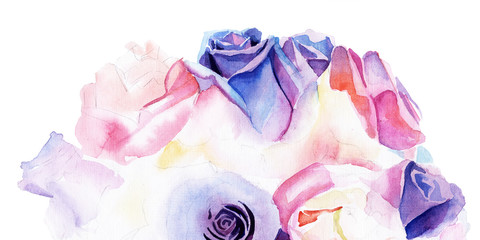 roses bouquet. watercolor. smudges. drops. flowers