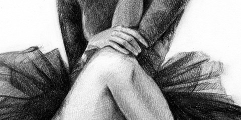 ballerina black. the dancer is sitting. girl. pencil drawing. graphics © Nadin