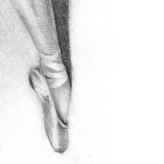 legs of a ballerina. pencil drawing. graphics pointe shoes