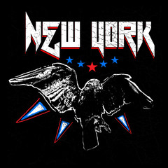 New York text with eagle and stars, rock print.