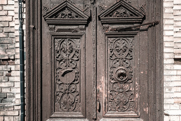 wooden door in Old Town Vilnius city, Lithuania