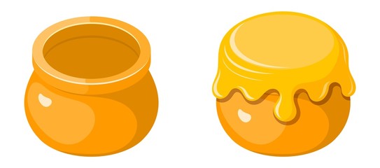 Pot of honey in the style of a kartun on a white background. Vector illustration of honey in earthenware isolated object