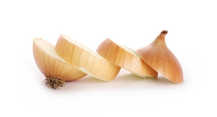 Fresh onion slices isolated on white background