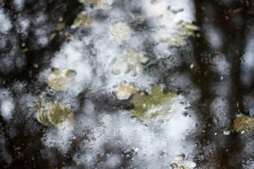 Beautiful background. Water is flowing. Pure fresh water. Precipitation and meteorological phenomena. Seasons.