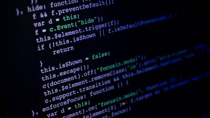 Programming script application code running down a computer screen