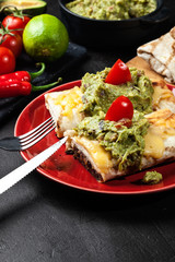 Mexican chimichanga with guacamole dip