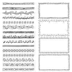 set of hand-drawn doodle frames. Sketch borders