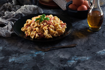 Fresh tortellini with homemade carbonara sauce