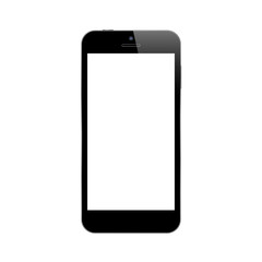 Black smartphone on white background. Mock up phone with blank screen