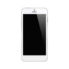 White smartphone on white background. Mock up phone with blank screen