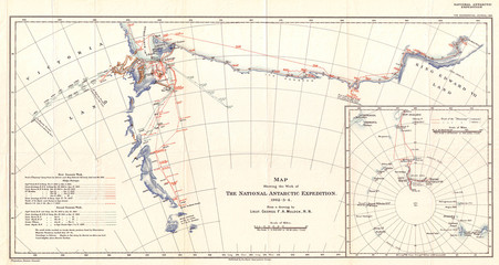 1904, Antarctic Expedition Map of Victoria Land and King Edward VII Land, Antarctica