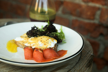 Smoked salmon poached eggs