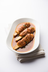 Soya Chaap Curry served in a bowl. Healthy recipe popular in India and Pakistan