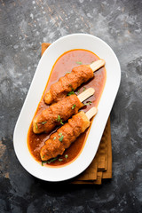 Soya Chaap Curry served in a bowl. Healthy recipe popular in India and Pakistan