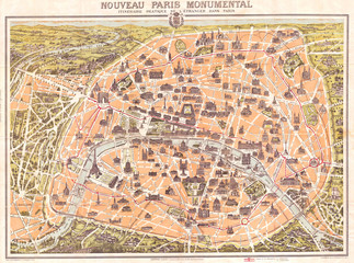 1900, Garnier Pocket Map or Plan of Paris, France, Eiffel Tower
