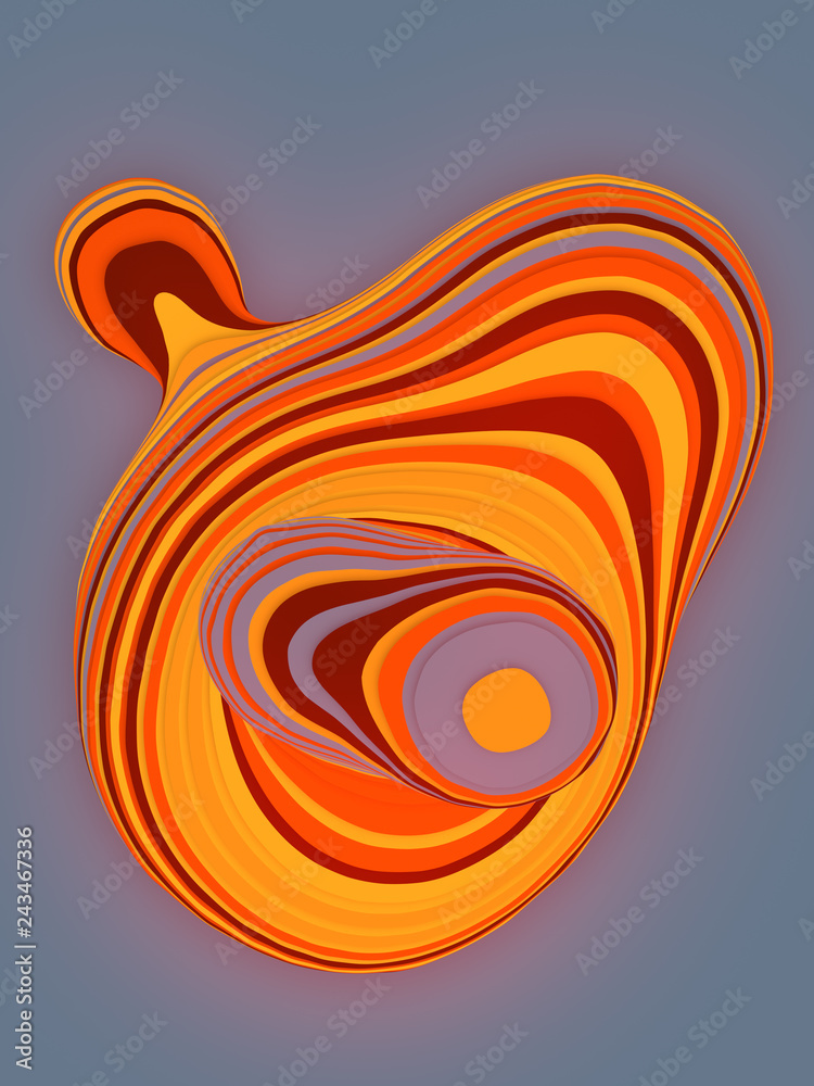 Poster Orange colored sliced shape. Computer generated abstract geometric 3D render illustration