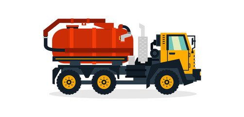 Water transport, commercial vehicles, service equipment. Truck with water tank. Vector illustration