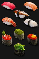 A set of Maki sushi on a dark background