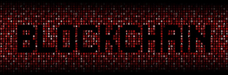 Blockchain text on abstract hex background illustration