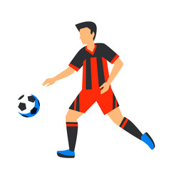 Minimalist red football player with ball. Soccer player Isolated on a white background. football cup. Flat style illustration