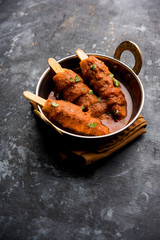 Soya Chaap Curry served in a bowl. Healthy recipe popular in India and Pakistan