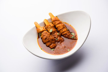 Soya Chaap Curry served in a bowl. Healthy recipe popular in India and Pakistan
