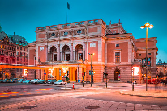 Royal Swedish Opera (Kungliga Operan) in Stockholm at twilight, Sweden, Scandinavia