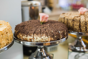 Different kinds of baked sweets on a buffet