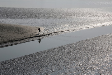 Mud beds on the river Malta during low tide the water in the Canning Town, India 