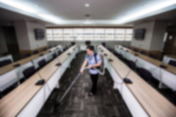 Cleaning office. Picture blurred for background abstract and can be illustration to article of sanitary and health and cleaning business 