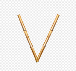 Bamboo letter V isolated on transparent background