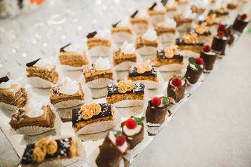 Different kinds of baked sweets on a buffet