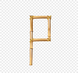 Bamboo letter P isolated on transparent background