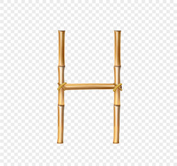 Bamboo letter H isolated on transparent background