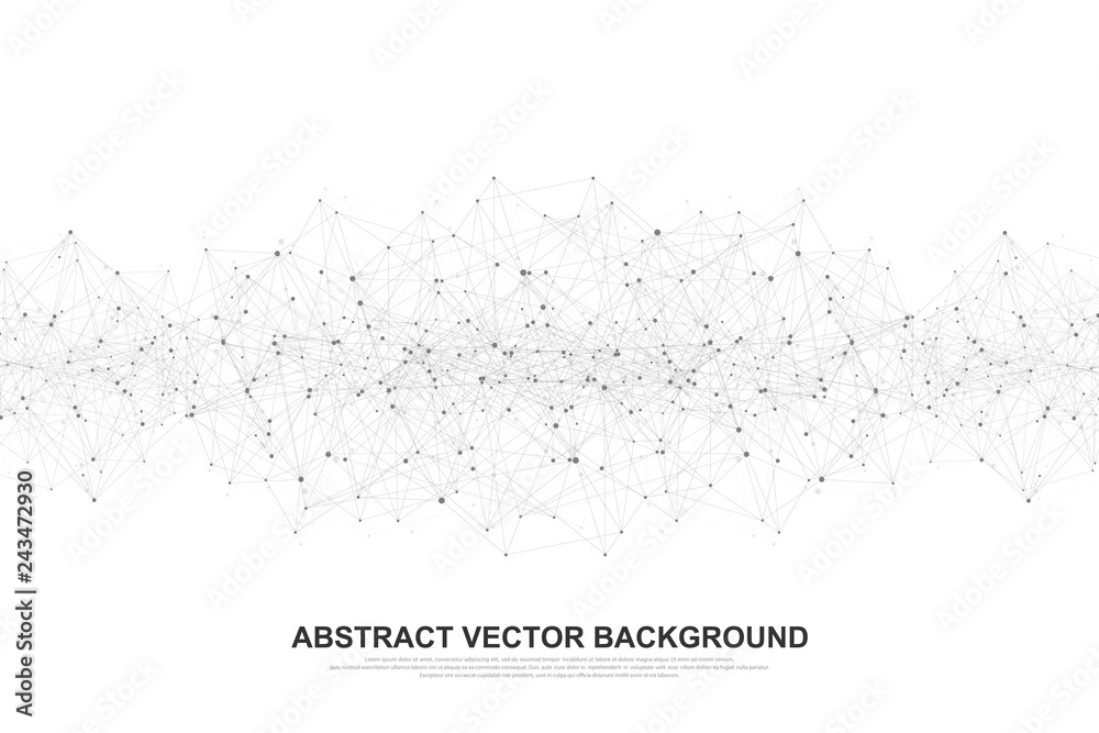 Poster Abstract polygonal background with connected lines and dots. Minimal geometric pattern, molecular texture. Graphic plexus background. Science, medicine, technology concept. Vector illustration.