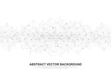 Abstract polygonal background with connected lines and dots. Minimal geometric pattern, molecular texture. Graphic plexus background. Science, medicine, technology concept. Vector illustration.