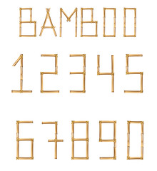 Vector bamboo digits made of realistic brown dry bamboo poles