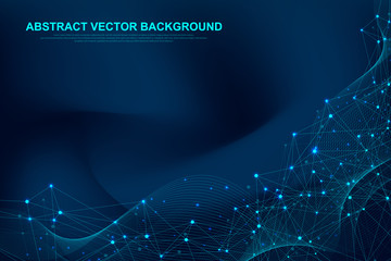 Futuristic abstract vector background blockchain technology. Deep web background. Peer to peer network business concept. Global cryptocurrency blockchain vector banner. Wave flow