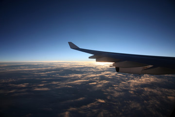 Wing of airplane from window