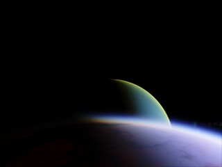 Planet in the space. Colorful art. Star system. Gradient color. Space wallpaper. Elements of this...