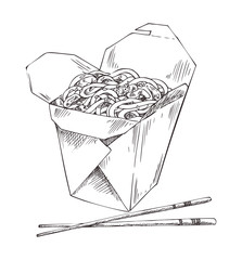 Packed Noodle and Chopsticks Vector Illustration