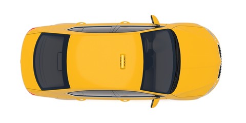 Taxi car top down view. For taxi service app, transport company ad, infographics