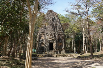 Kampong Thom, Cambodia-January 12, 2019: A ruined temple at Prasat Yeah Puon in Sambor Prei Kuk in Cambodia