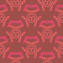 Endless pattern with abstract floral motifs. Ethnic ornaments. Boho style design for fabric, textile, silk,cotton, furnishing, manufacturing, wallpaper. Vintage simple style.Tender pink, orange colors