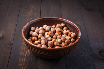 Hazelnut on a dark background.